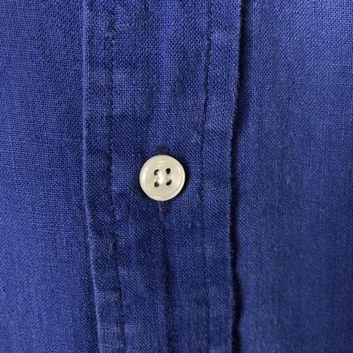 Ralph Lauren short sleeve linen button down shirt, men's size XL linen navy blue type Vintage Second Hand
