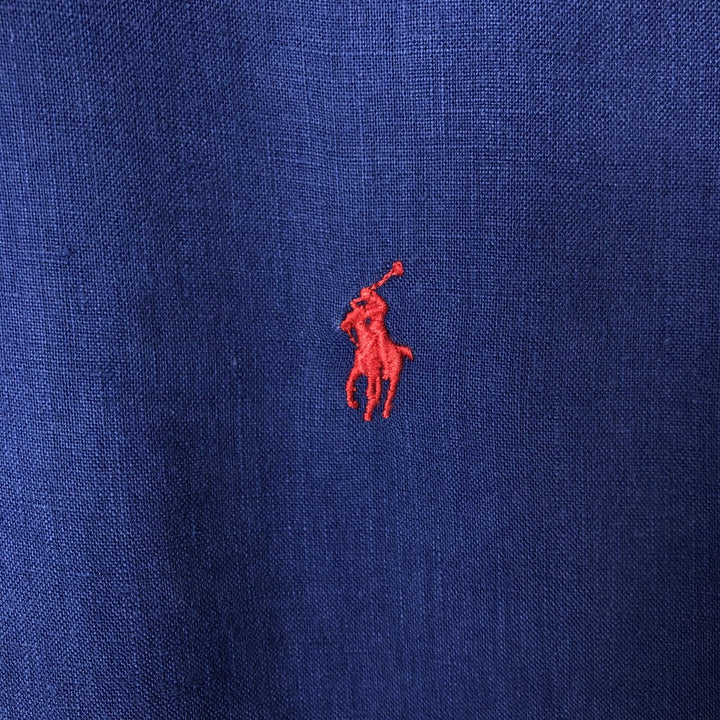 Ralph Lauren short sleeve linen button down shirt, men's size XL linen navy blue type Vintage Second Hand