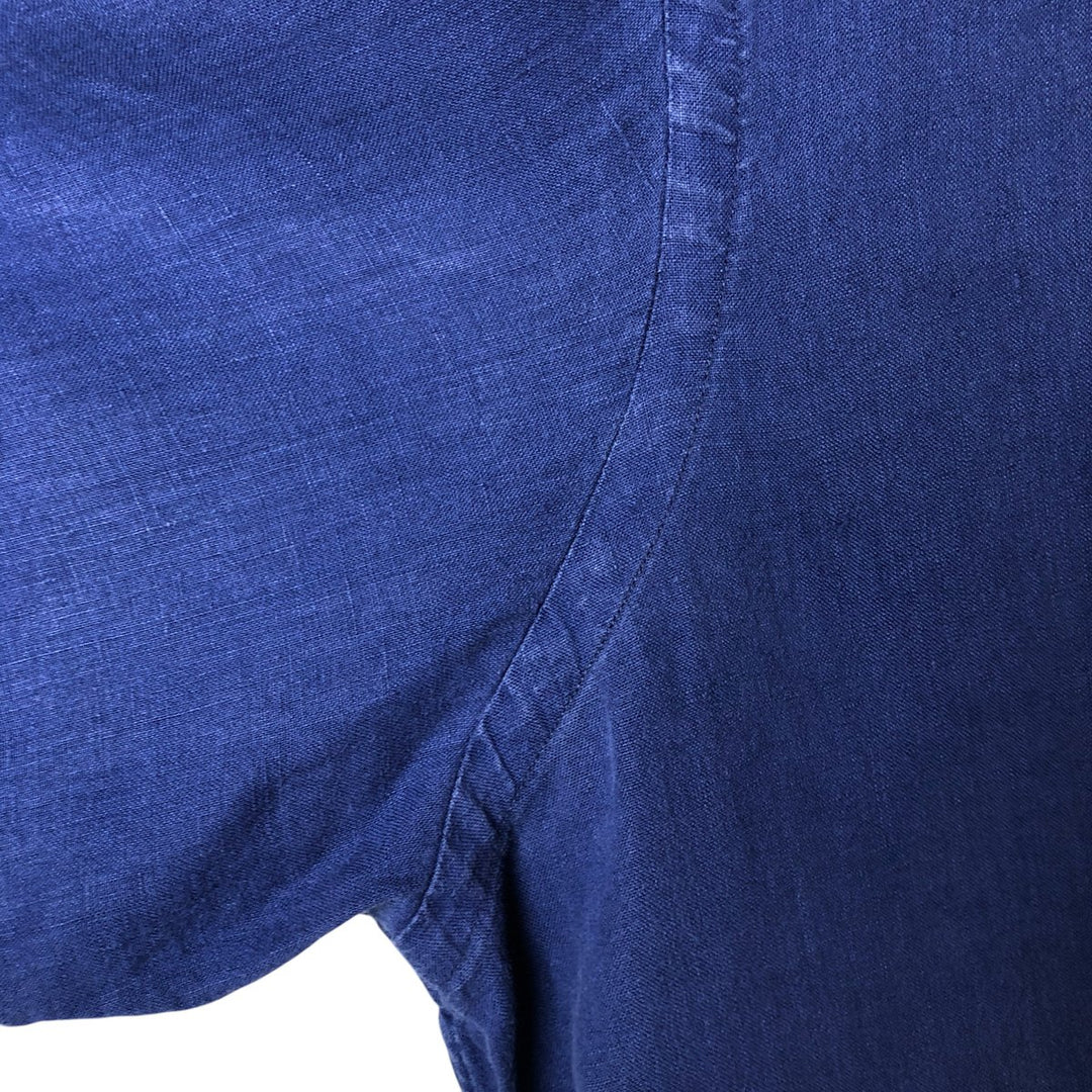 Ralph Lauren short sleeve linen button down shirt, men's size XL linen navy blue type Vintage Second Hand