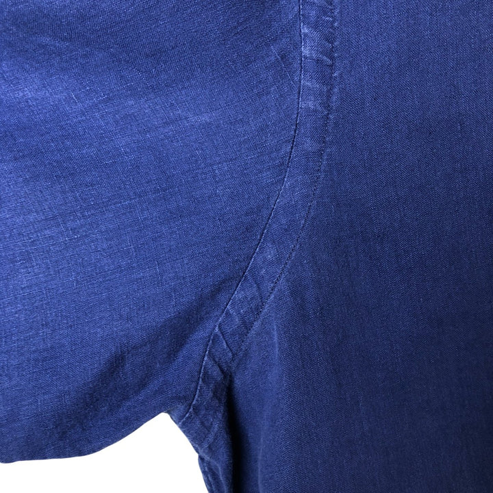 Ralph Lauren short sleeve linen button down shirt, men's size XL linen navy blue type Vintage Second Hand
