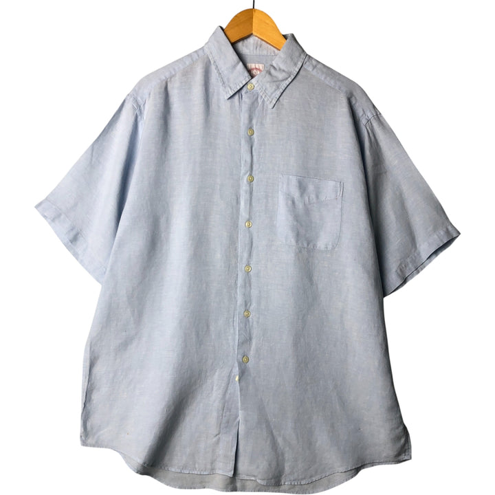 Brooks Brothers 346 short sleeve linen shirt, men's size L linen Blue type light blue Vintage Second Hand