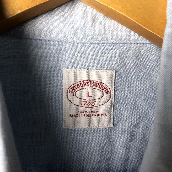 Brooks Brothers 346 short sleeve linen shirt, men's size L linen Blue type light blue Vintage Second Hand