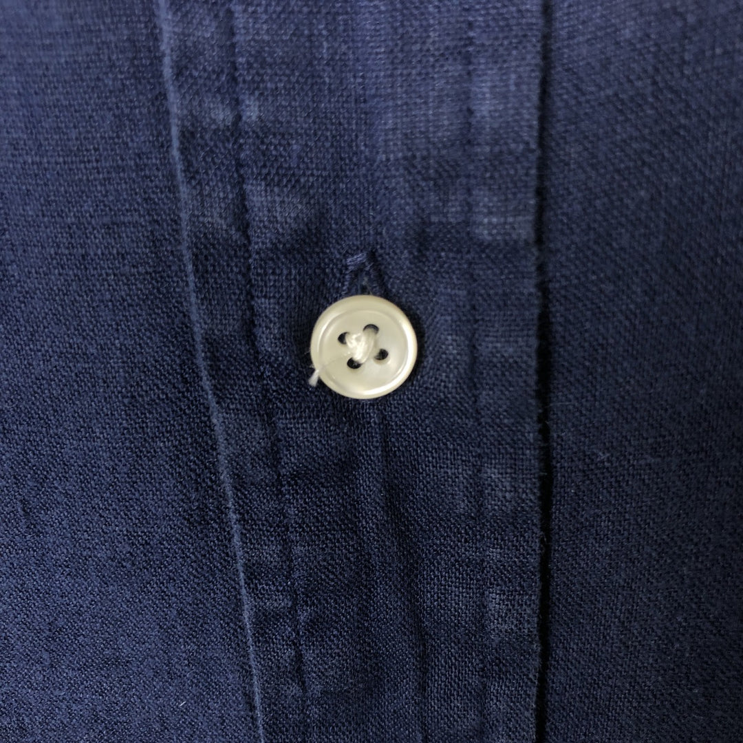 Ralph Lauren short sleeve linen button down shirt, men's size L linen navy blue type Vintage Second Hand