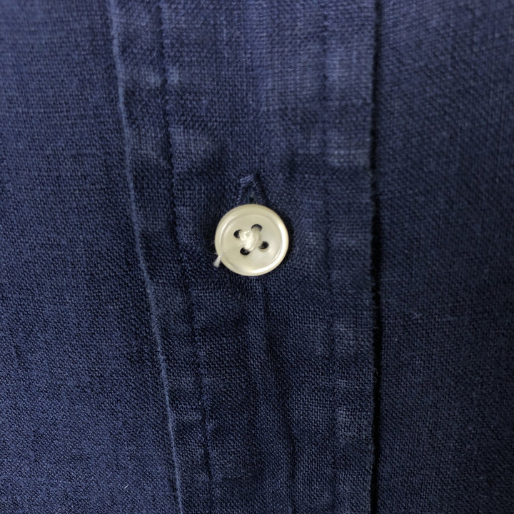 Ralph Lauren short sleeve linen button down shirt, men's size L linen navy blue type Vintage Second Hand