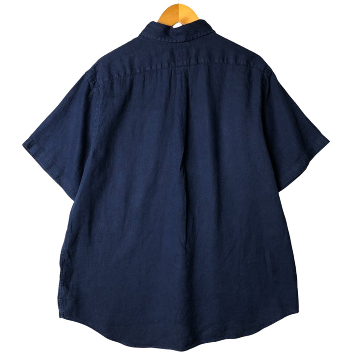 Ralph Lauren short sleeve linen button down shirt, men's size XL linen navy blue type Vintage Second Hand