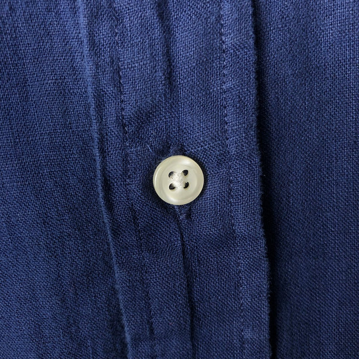 Ralph Lauren short sleeve linen button down shirt, men's size XL linen navy blue type Vintage Second Hand