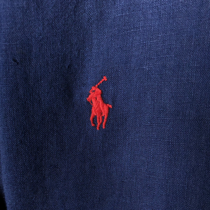 Ralph Lauren short sleeve linen button down shirt, men's size XL linen navy blue type Vintage Second Hand