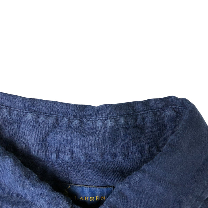 Ralph Lauren short sleeve linen button down shirt, men's size XL linen navy blue type Vintage Second Hand