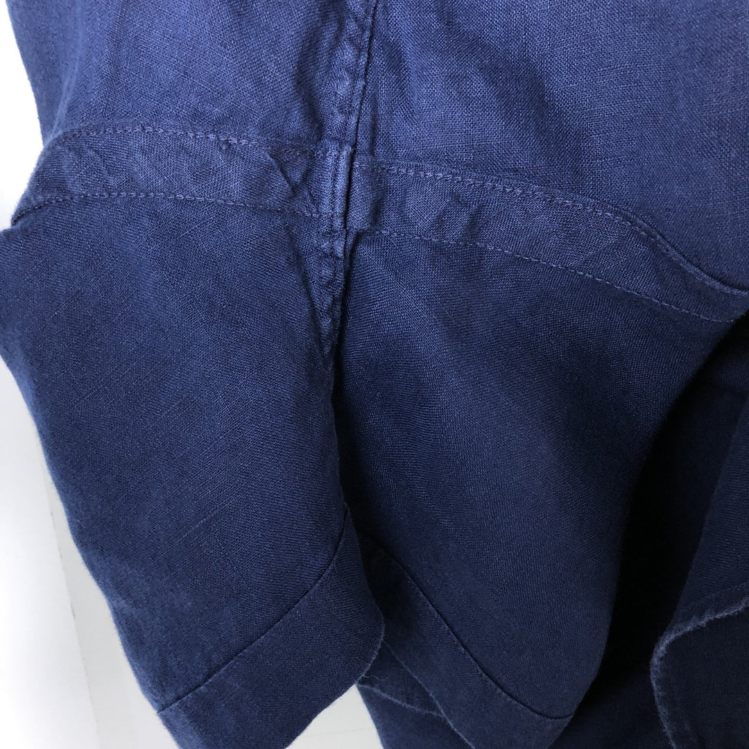 Ralph Lauren short sleeve linen button down shirt, men's size XL linen navy blue type Vintage Second Hand