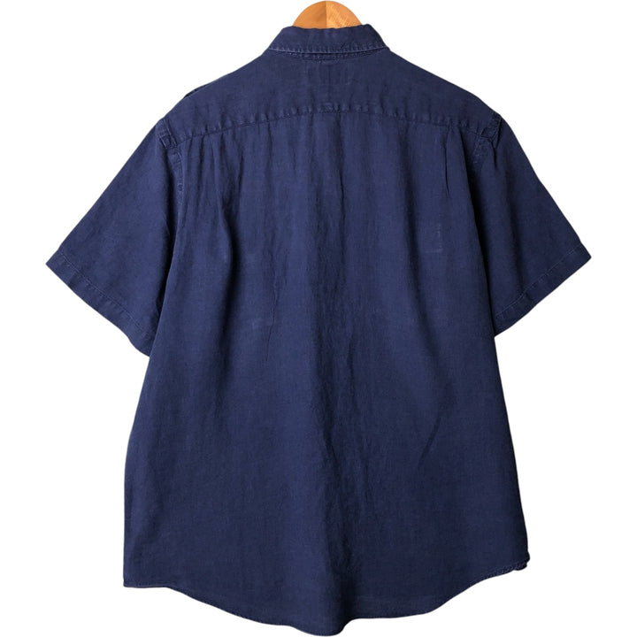 Ralph Lauren POLO by Ralph Lauren short-sleeved safari shirt, men's size XL linen navy blue type Vintage Second Hand