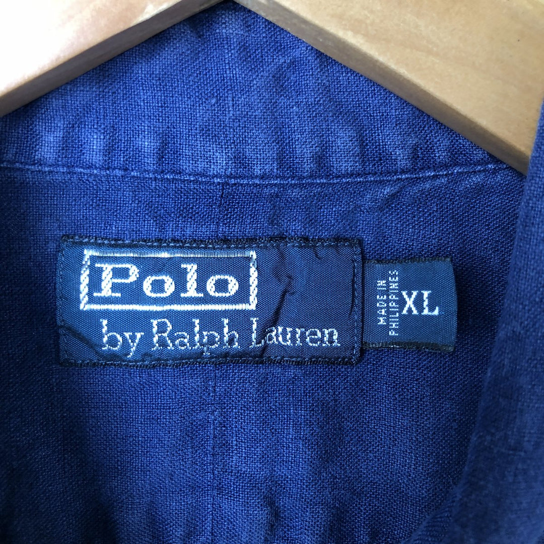 Ralph Lauren POLO by Ralph Lauren short-sleeved safari shirt, men's size XL linen navy blue type Vintage Second Hand