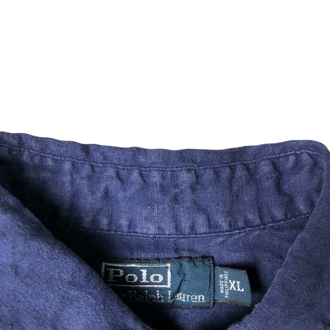Ralph Lauren POLO by Ralph Lauren short-sleeved safari shirt, men's size XL linen navy blue type Vintage Second Hand