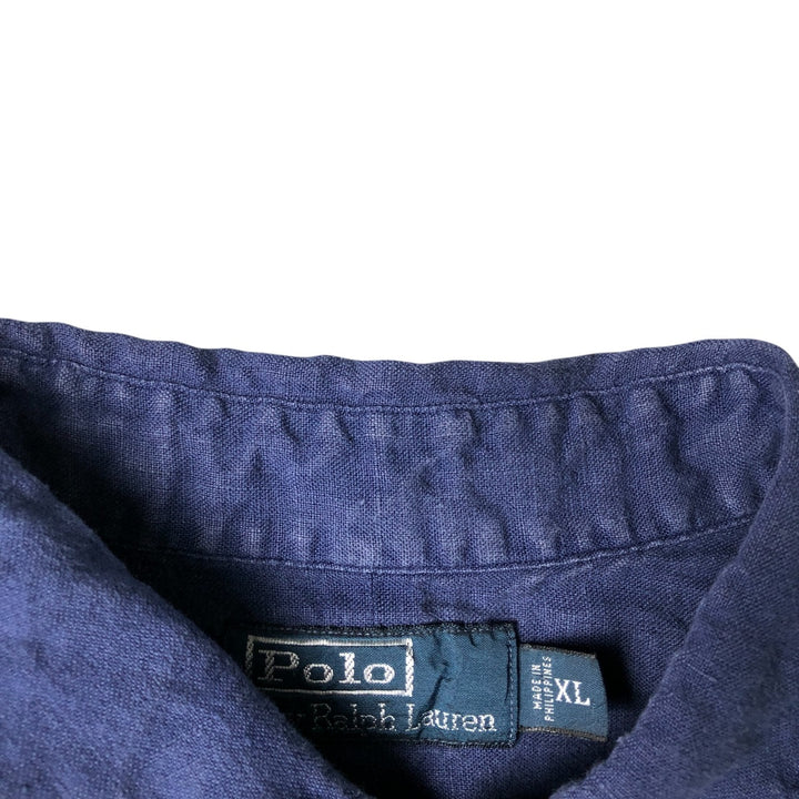 Ralph Lauren POLO by Ralph Lauren short-sleeved safari shirt, men's size XL linen navy blue type Vintage Second Hand