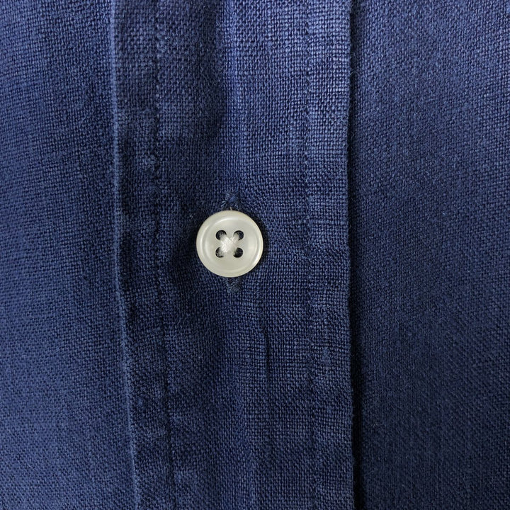 Ralph Lauren Classic Fit short sleeve linen button down shirt, men's size M linen navy blue type Vintage Second Hand