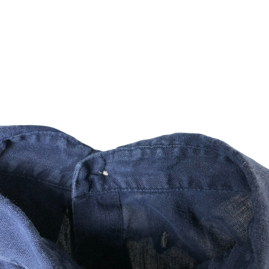 Ralph Lauren Classic Fit short sleeve linen button down shirt, men's size M linen navy blue type Vintage Second Hand