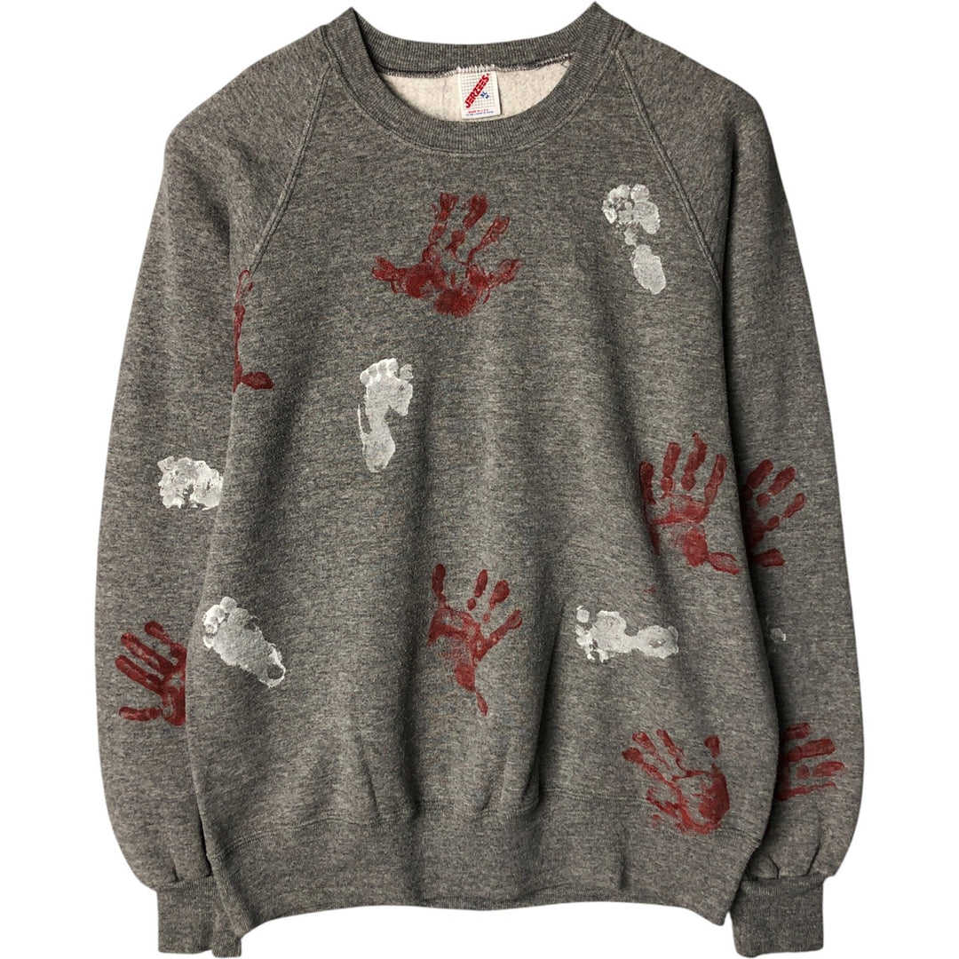 Vintage 80s-90'S Jerzees Painted Sweatshirt, Made in USA, Men's Size XL polyester gray type Vintage Second Hand
