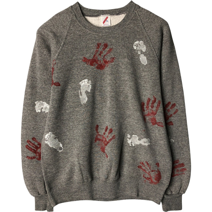 Vintage 80s-90'S Jerzees Painted Sweatshirt, Made in USA, Men's Size XL polyester gray type Vintage Second Hand