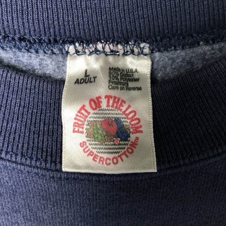 90'S Fruit of the Loom Super Cotton Sweatshirt, Made in USA, Men's Size L, Vintage cotton navy blue type Vintage Second Hand