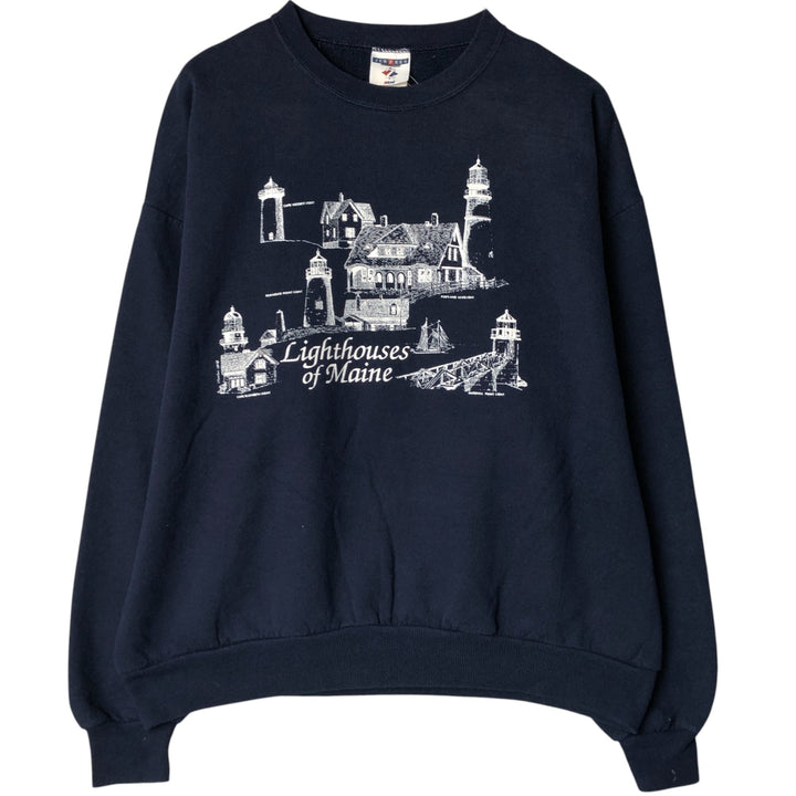 Vintage 90'S Jerzees printed sweatshirt, men's size XL cotton navy blue type Vintage Second Hand