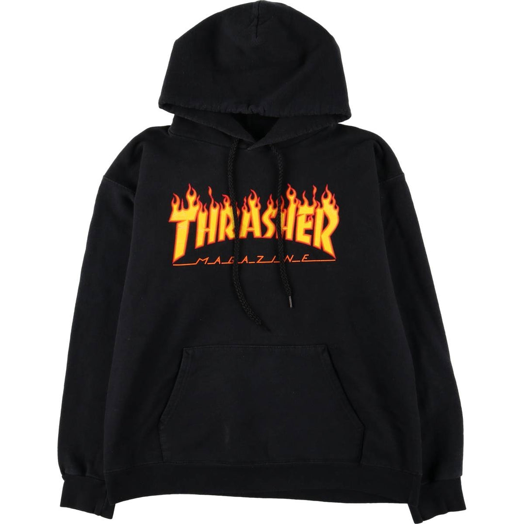 Thrasher Fire Pattern Pullover Hoodie, Men's Size Small cotton black type Vintage Second Hand