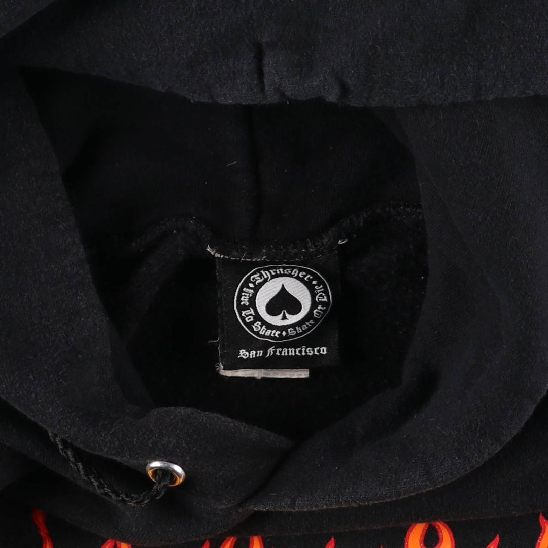 Thrasher Fire Pattern Pullover Hoodie, Men's Size Small cotton black type Vintage Second Hand