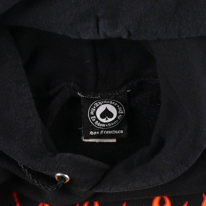 Thrasher Fire Pattern Pullover Hoodie, Men's Size Small cotton black type Vintage Second Hand