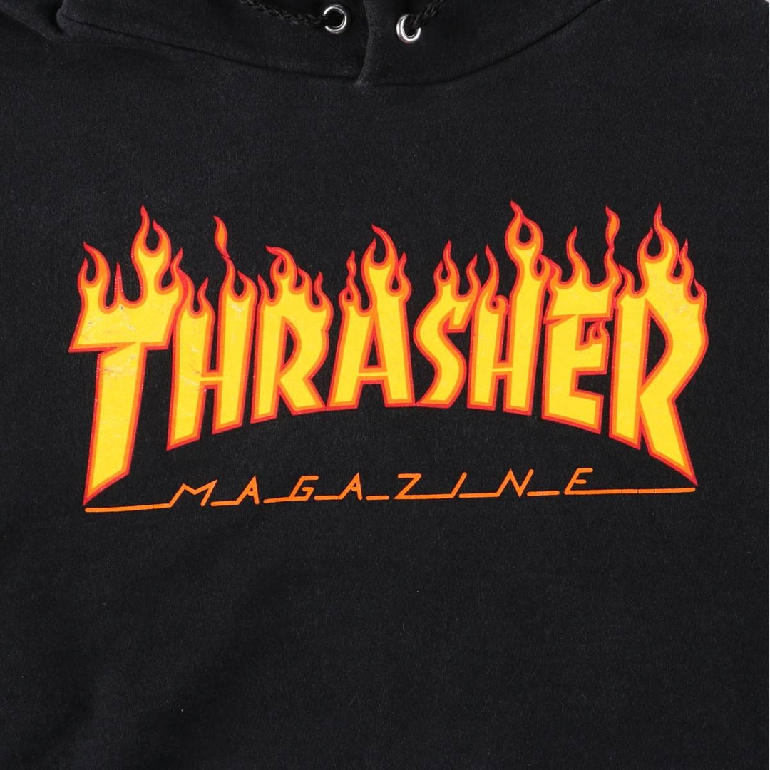 Thrasher Fire Pattern Pullover Hoodie, Men's Size Small cotton black type Vintage Second Hand