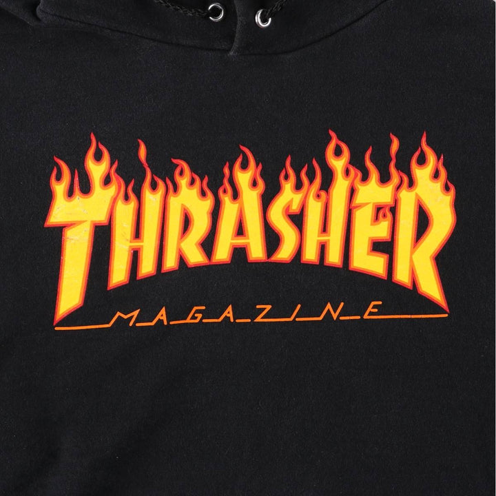 Thrasher Fire Pattern Pullover Hoodie, Men's Size Small cotton black type Vintage Second Hand