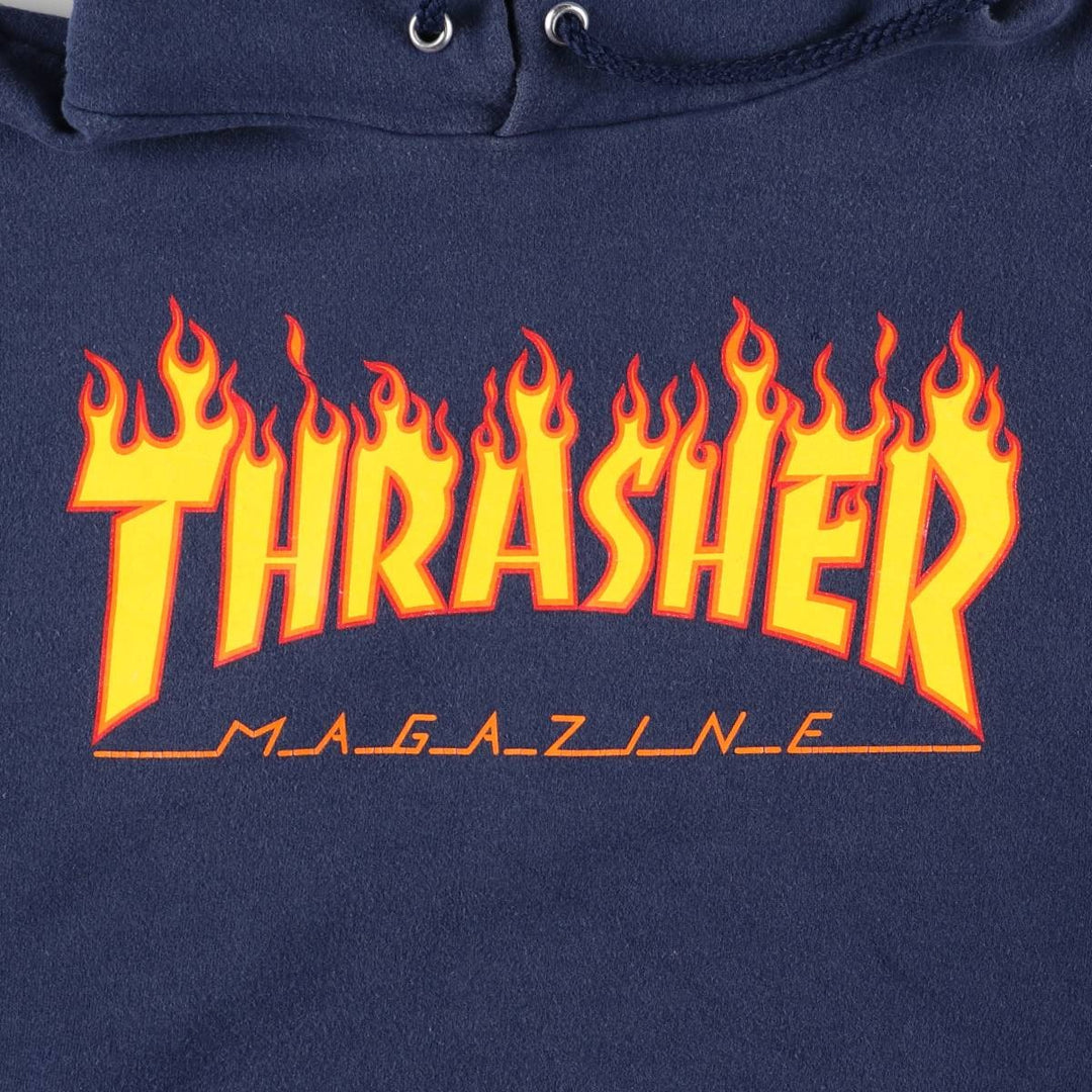 Thrasher Fire Pattern Pullover Hoodie, Men's Size Small cotton navy blue type Vintage Second Hand