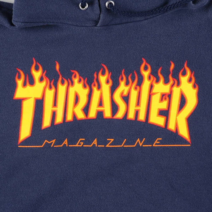 Thrasher Fire Pattern Pullover Hoodie, Men's Size Small cotton navy blue type Vintage Second Hand
