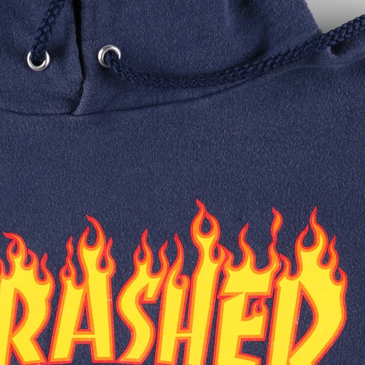 Thrasher Fire Pattern Pullover Hoodie, Men's Size Small cotton navy blue type Vintage Second Hand