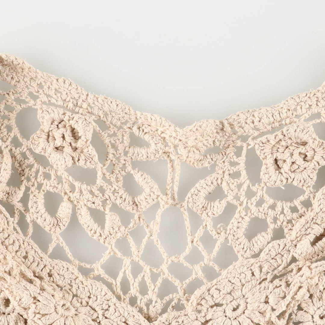 V-neck crochet long-sleeved summer knit sweater, women's size M unclear ivory Vintage Second Hand