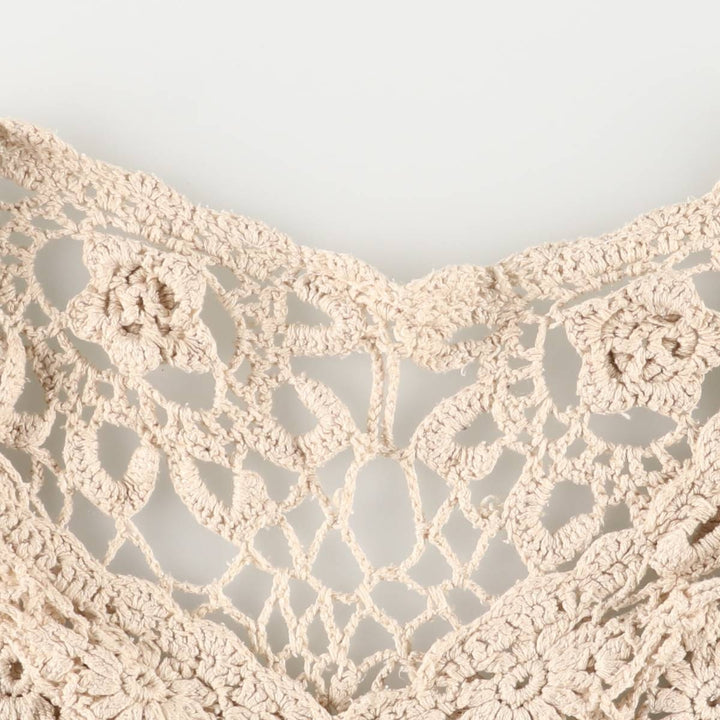 V-neck crochet long-sleeved summer knit sweater, women's size M unclear ivory Vintage Second Hand