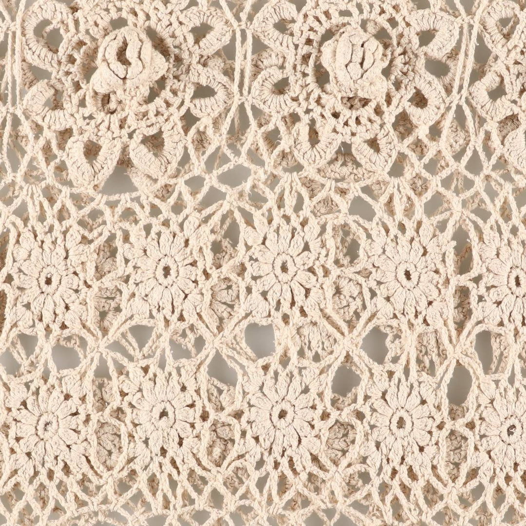 V-neck crochet long-sleeved summer knit sweater, women's size M unclear ivory Vintage Second Hand