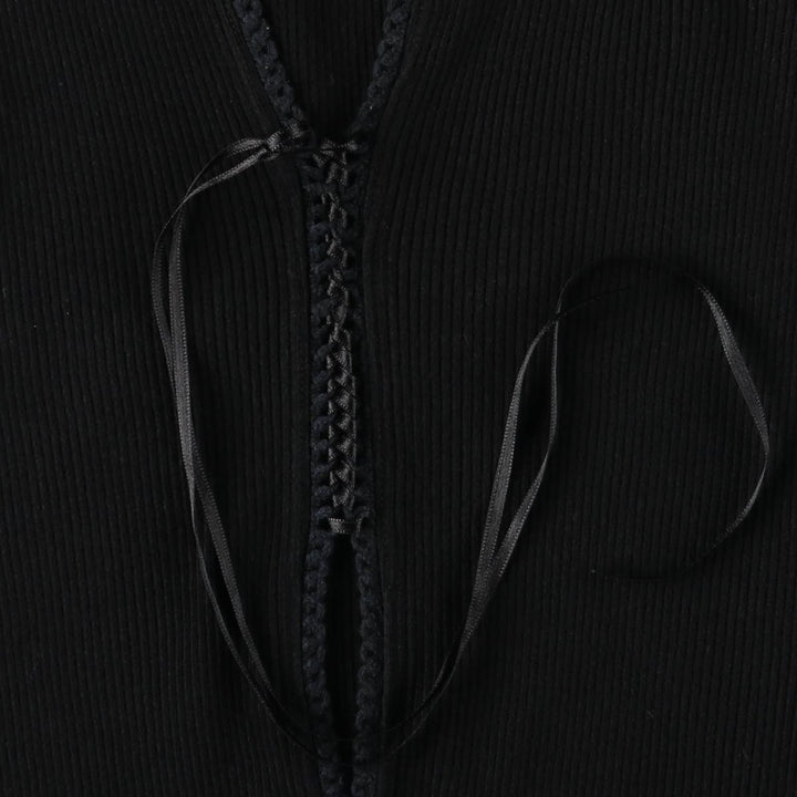 DELEK HEART Open-Front Cropped Tank Top, Women's Size M cotton black type Vintage Second Hand