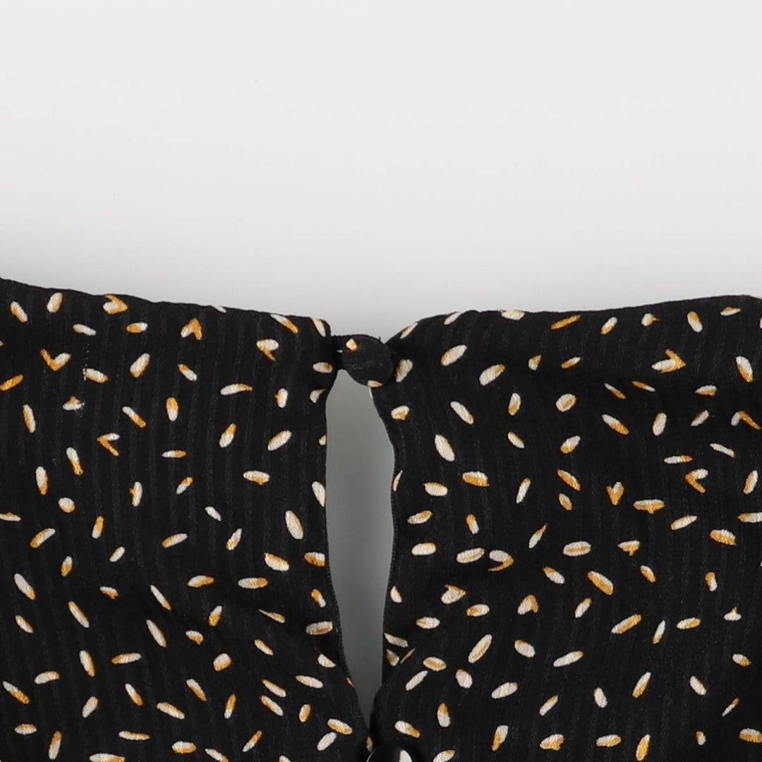 DOWNEAST All-Over Print Ruffle V-Neck Long Sleeve Jumpsuit, Women's Size XS unclear black type Vintage Second Hand