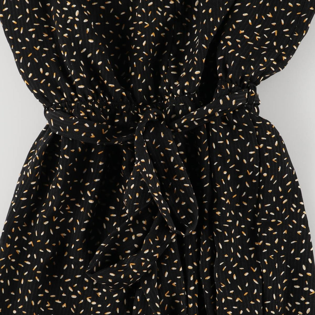 DOWNEAST All-Over Print Ruffle V-Neck Long Sleeve Jumpsuit, Women's Size XS unclear black type Vintage Second Hand