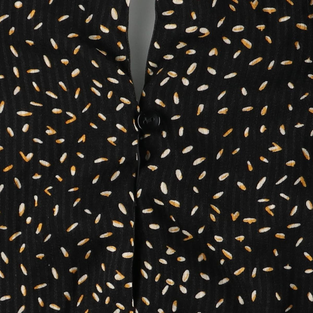 DOWNEAST All-Over Print Ruffle V-Neck Long Sleeve Jumpsuit, Women's Size XS unclear black type Vintage Second Hand