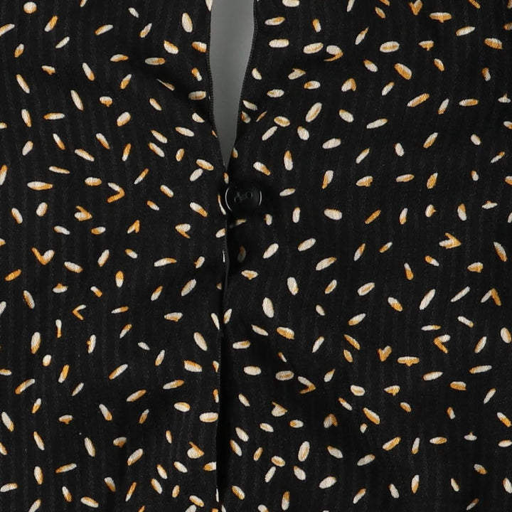 DOWNEAST All-Over Print Ruffle V-Neck Long Sleeve Jumpsuit, Women's Size XS unclear black type Vintage Second Hand