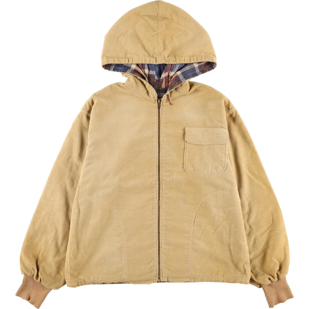 Hooded corduroy jacket, men's size L unclear beige type brown Vintage Second Hand