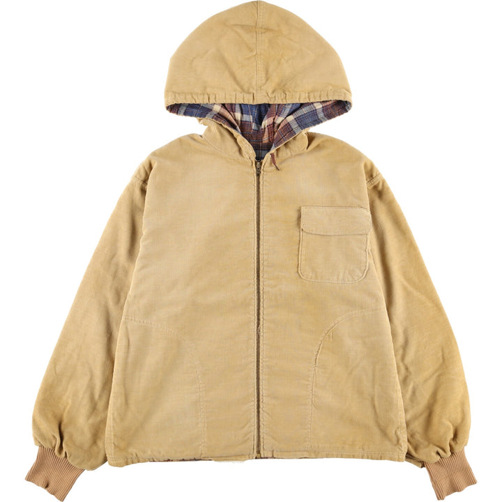 Hooded corduroy jacket, men's size L unclear beige type brown Vintage Second Hand