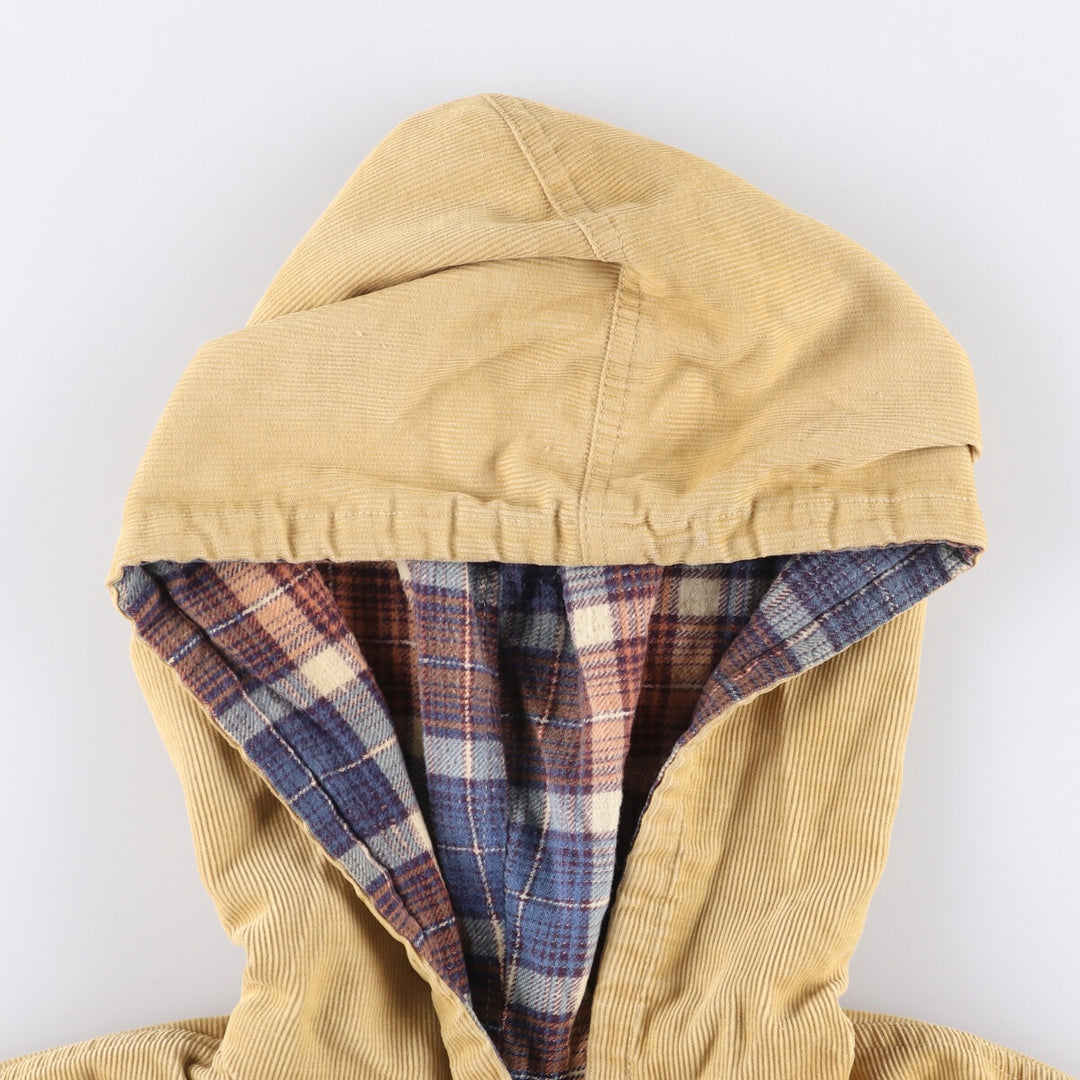 Hooded corduroy jacket, men's size L unclear beige type brown Vintage Second Hand