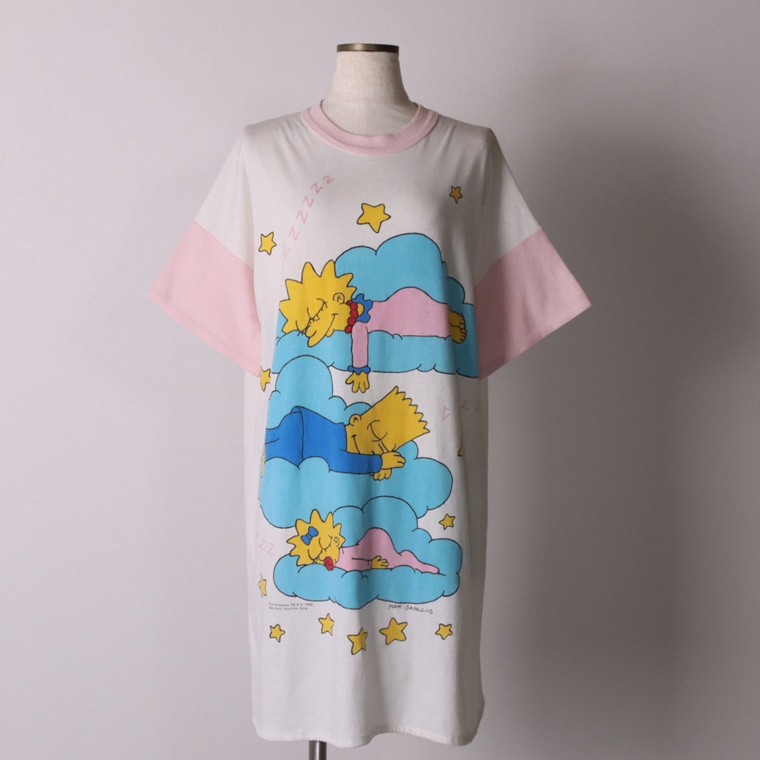 Vintage 90'S Flints The Simpsons Half-Length T-Shirt Dress, Women's, Size L unclear white type Vintage Second Hand