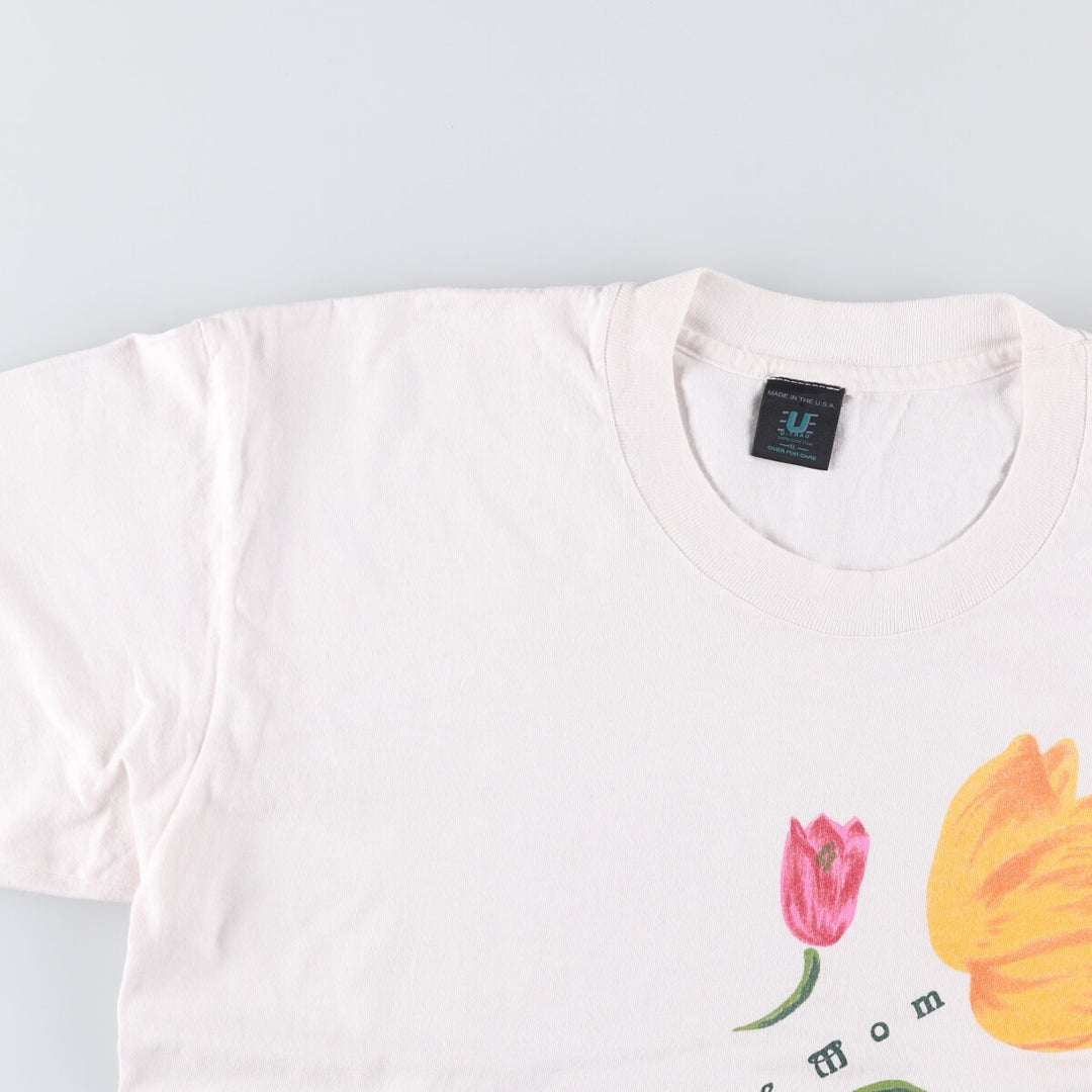Vintage 90'S U-TRAU floral print college T-shirt, made in the USA, men's size XL cotton white type Vintage Second Hand