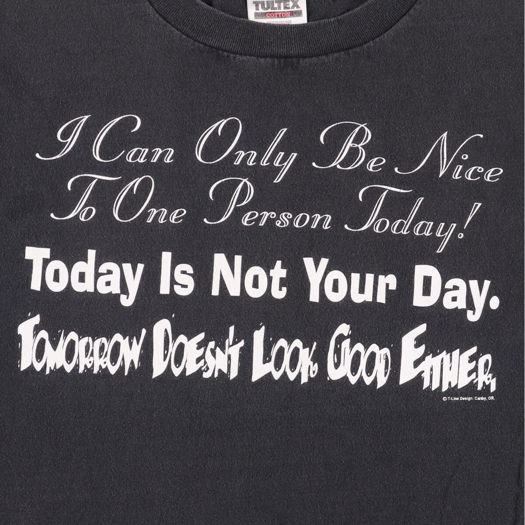90'S Tultex Message Print T-Shirt, Men's XL, Vintage cotton black type Vintage Second Hand