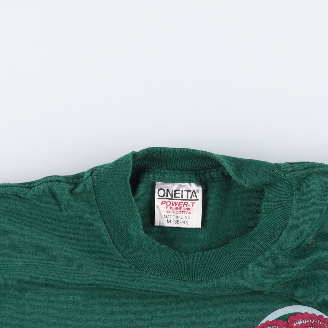 Vintage 90'S Oneita Matsukaze Print T-Shirt, Made in USA, Men's Size Medium cotton green type Vintage Second Hand
