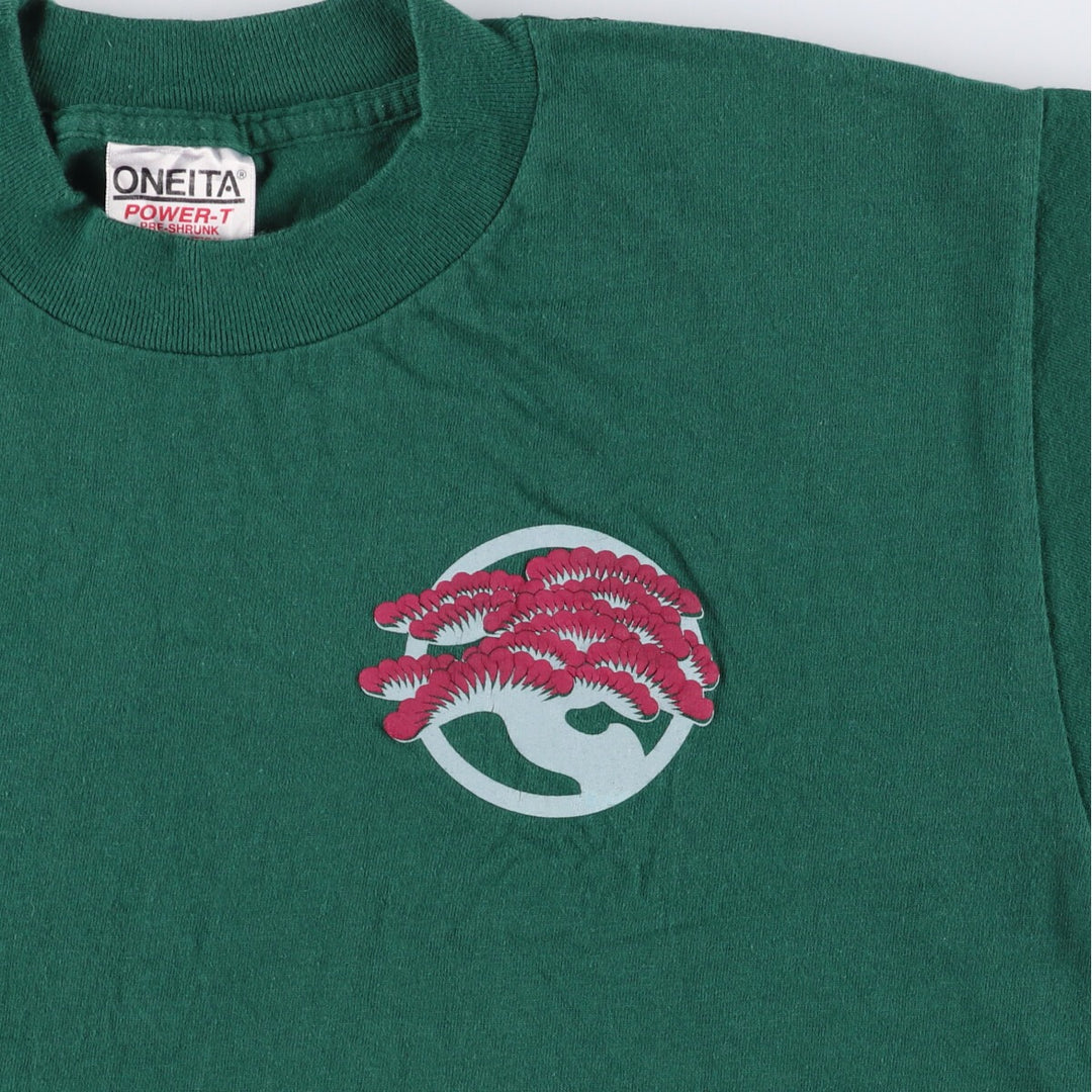 Vintage 90'S Oneita Matsukaze Print T-Shirt, Made in USA, Men's Size Medium cotton green type Vintage Second Hand