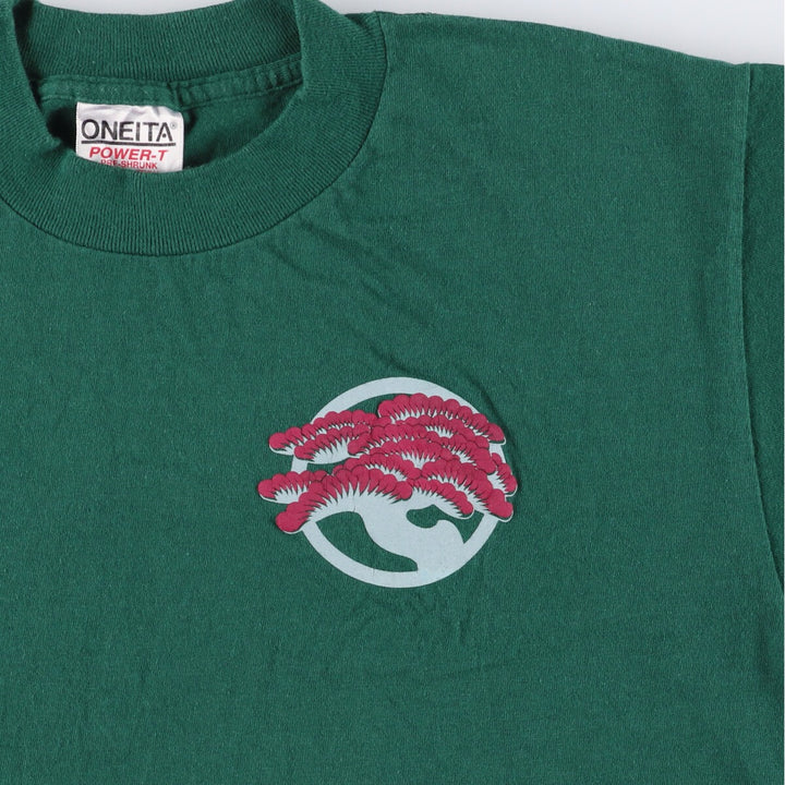 Vintage 90'S Oneita Matsukaze Print T-Shirt, Made in USA, Men's Size Medium cotton green type Vintage Second Hand