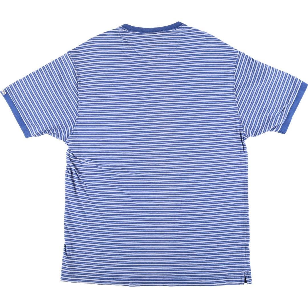 Vintage 90'S Ralph Lauren Chaps striped short-sleeved V-neck T-shirt, size L, men's size L cotton Blue type light blue Vintage Second Hand