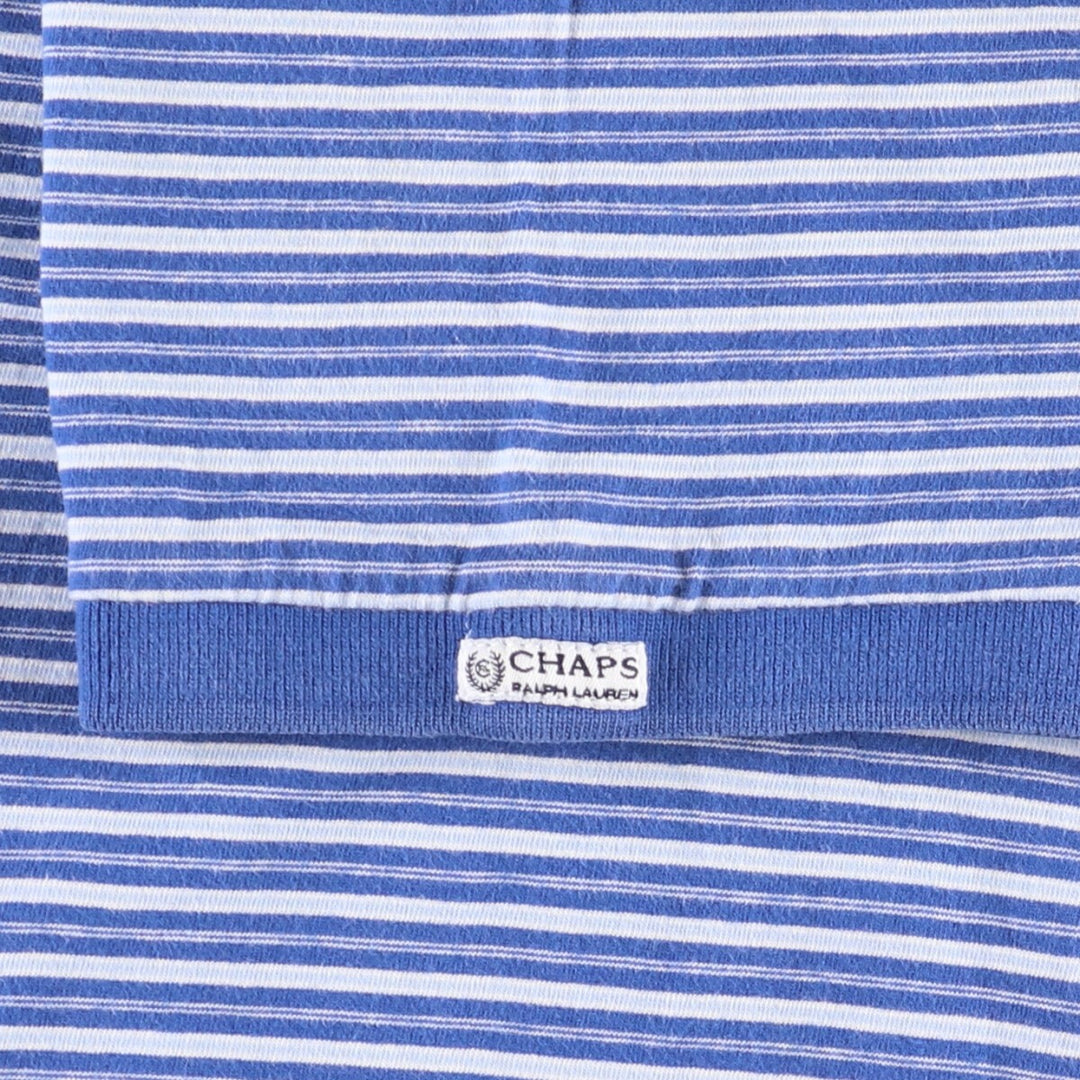 Vintage 90'S Ralph Lauren Chaps striped short-sleeved V-neck T-shirt, size L, men's size L cotton Blue type light blue Vintage Second Hand